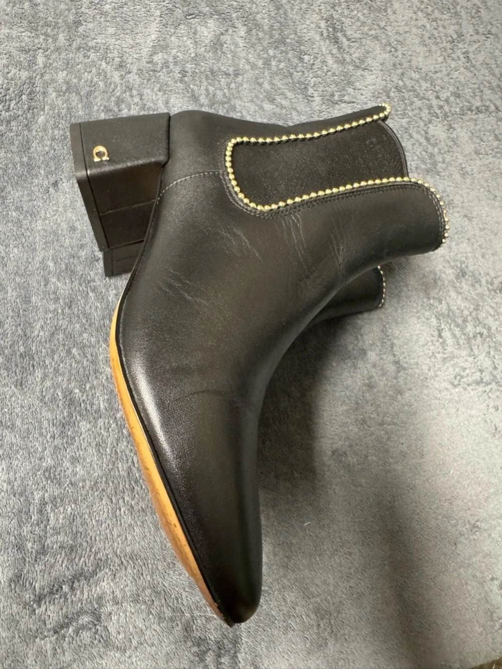 Coach Black Ankle Booties with Gold Bead Trim